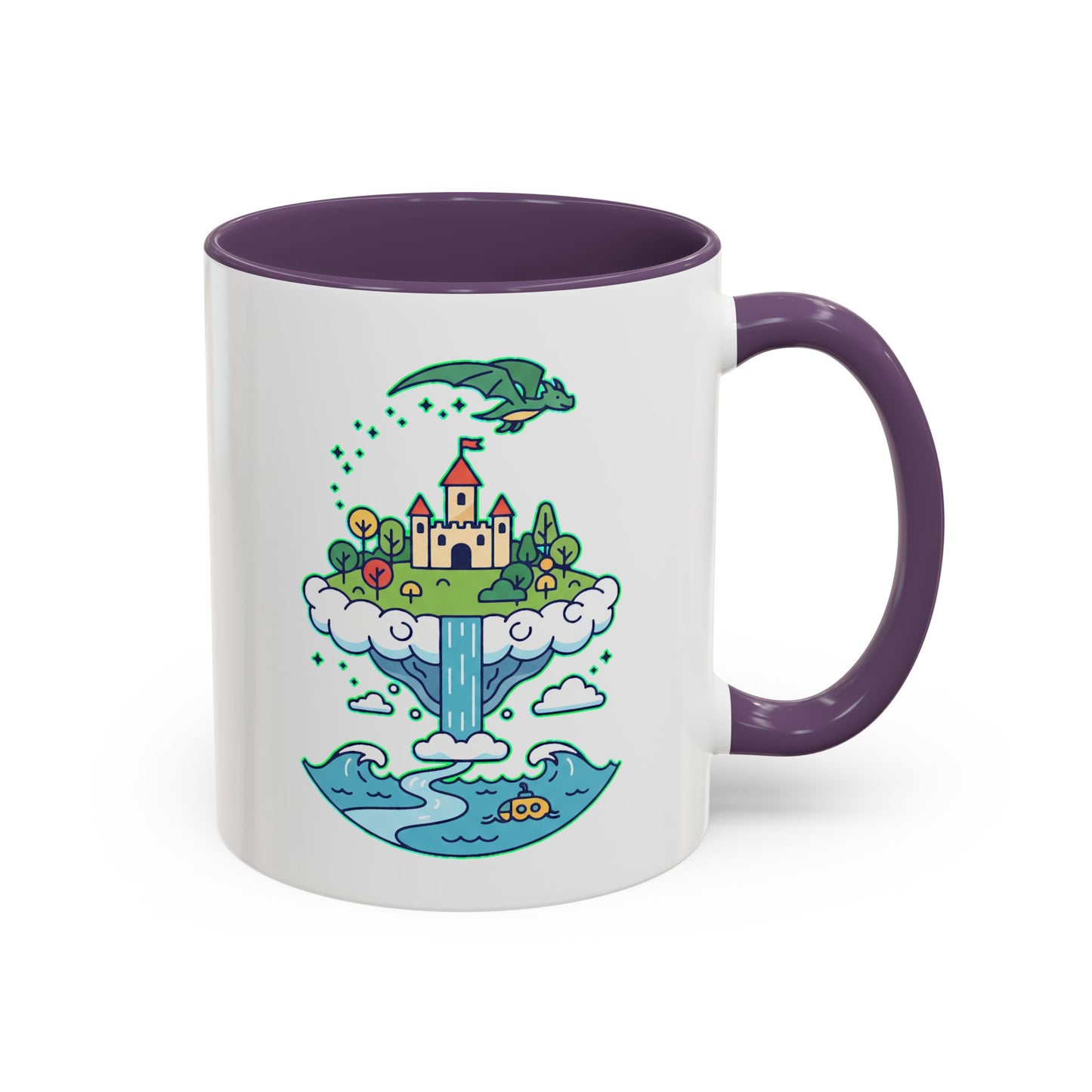 Floating Castle Dragon - Magical Fantasy Island - Color Accent Mug