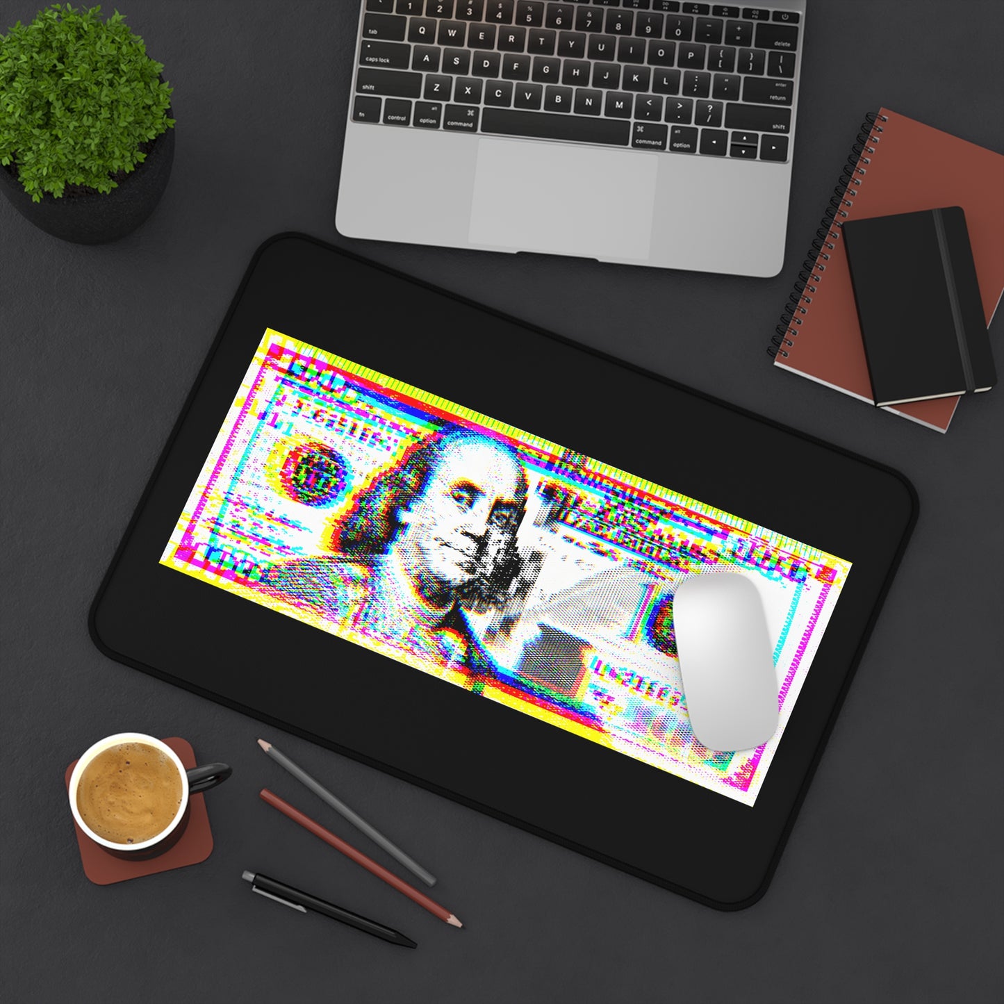 100 Dollars Bill - Neon Color Explosion - Desk Mat