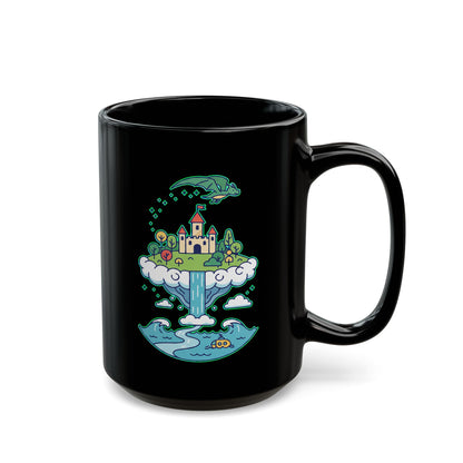 Floating Castle Dragon - Magical Fantasy Island - Black Mug
