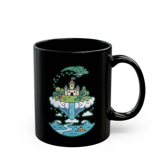 Floating Castle Dragon - Magical Fantasy Island - Black Mug
