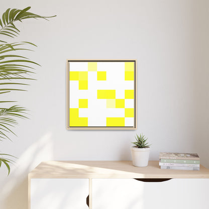 Yellow Pixel Grid - Framed Canvas
