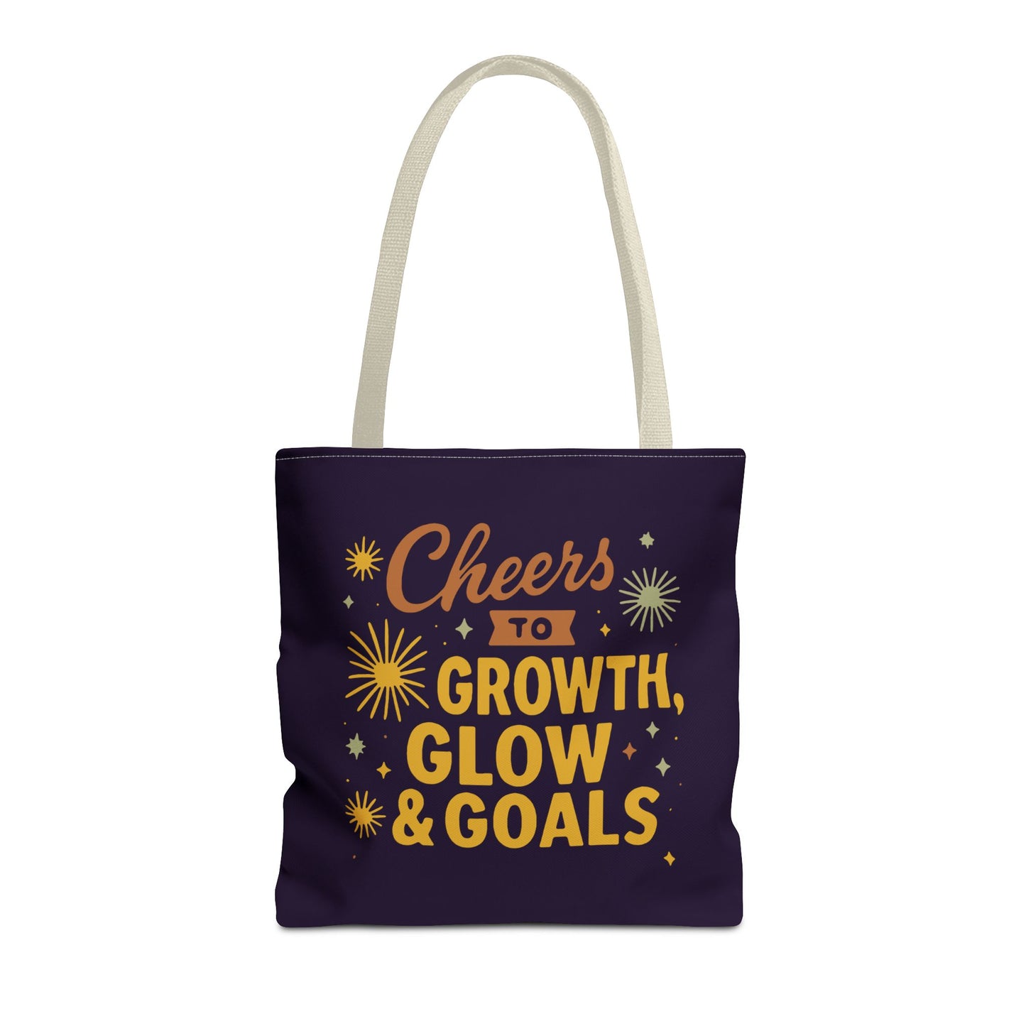 Cheers to Growth Tote Bag, Motivational Gift for Goals, Daily Use, Eco-Friendly Shopping, Inspirational Quotes, New Year's Vibes