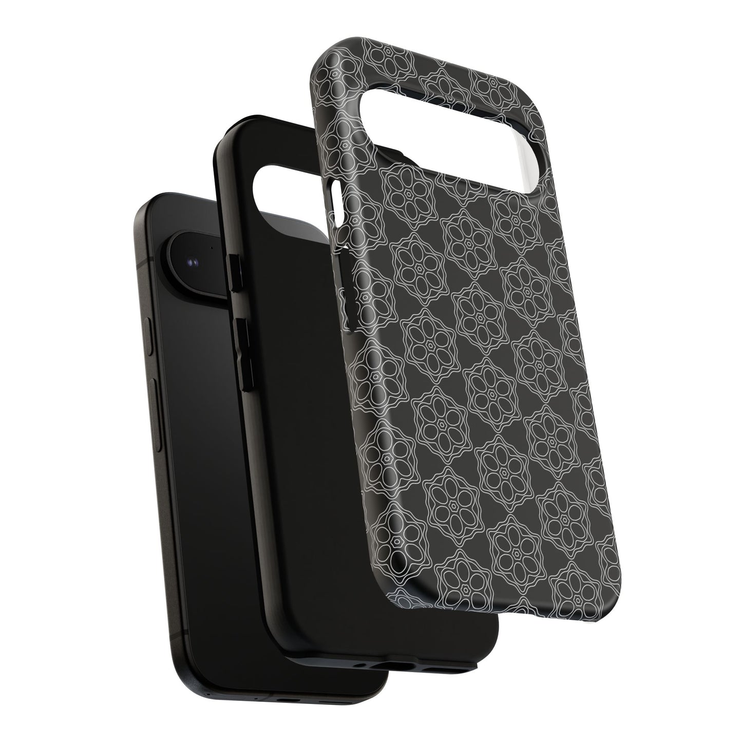 Geometric Pattern Phone Case, Dark Floral Case for Tough Protection, Stylish Smartphone Accessory, Gift for Tech Lovers, Trendy Mobile Cover