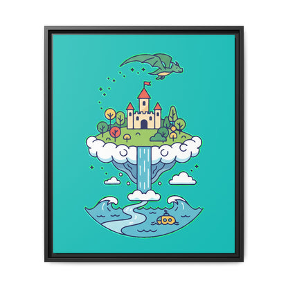 Floating Castle Dragon - Magical Fantasy Island - Framed Canvas