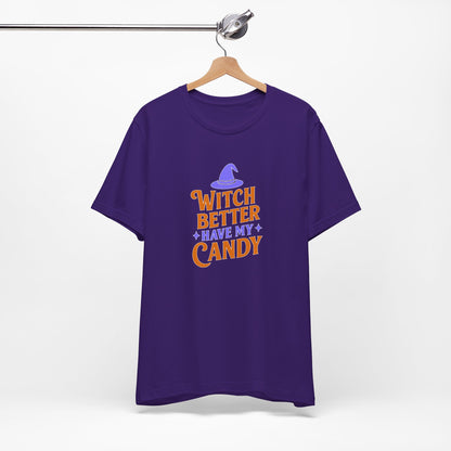 Halloween Witch Candy Tee, Funny Halloween Shirt, Unisex Halloween T-Shirt, Casual Fall Apparel, Trick or Treat Outfit