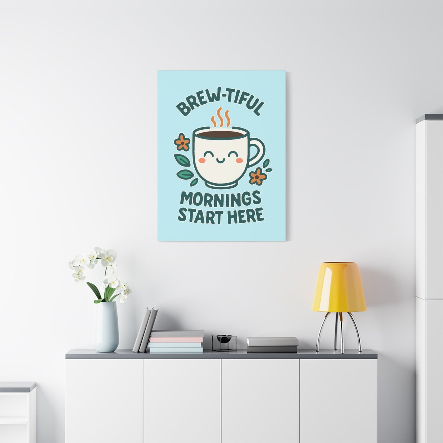 Brew-tiful Mornings Start Here - Canvas