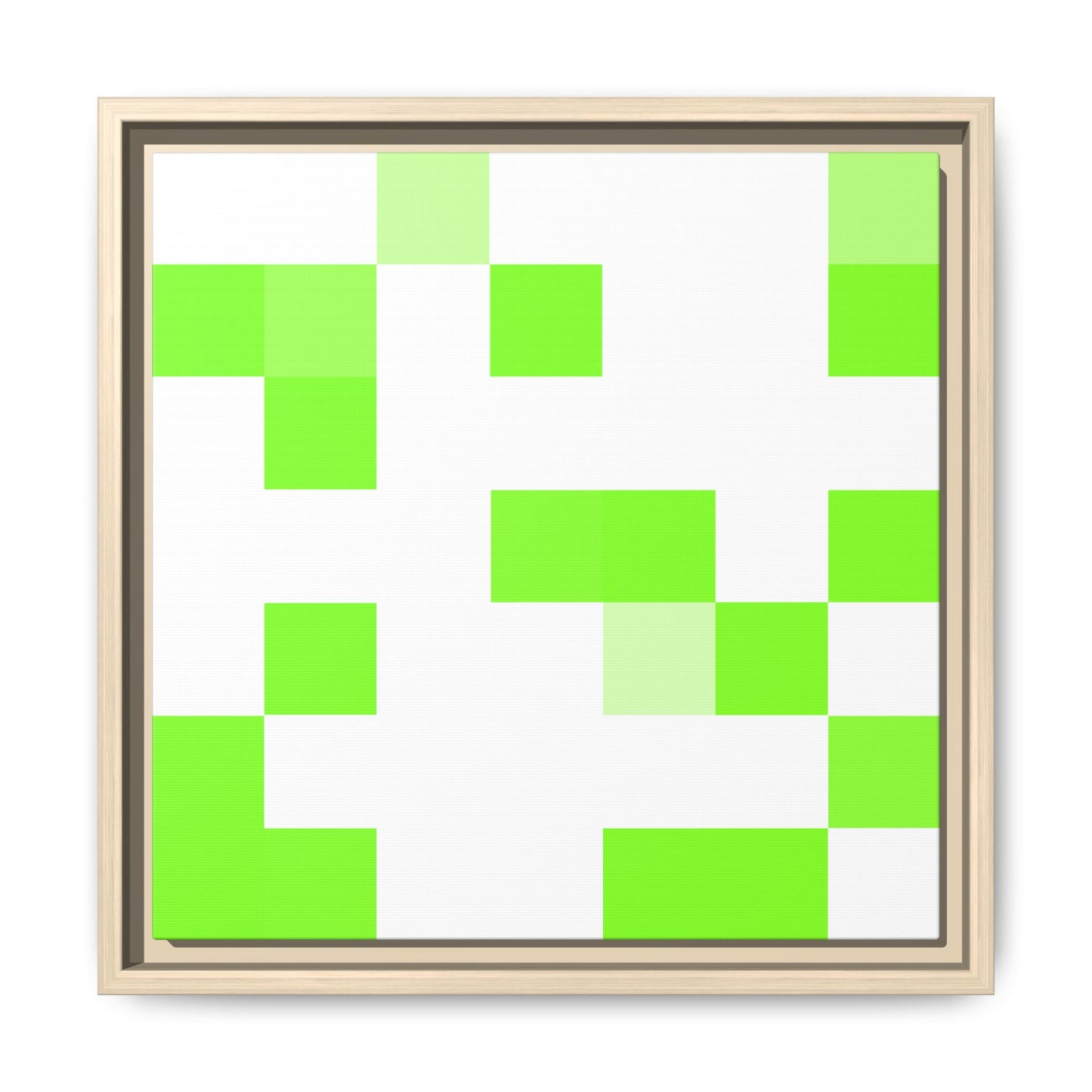Lime Green Pixel Grid - Framed Canvas