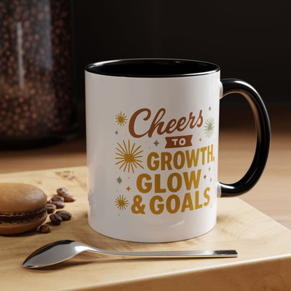 Cheers to Growth Accent Coffee Mug, Inspirational Mug, Motivational Coffee Cup, Unique Gift, Office Decor, Celebration Mug