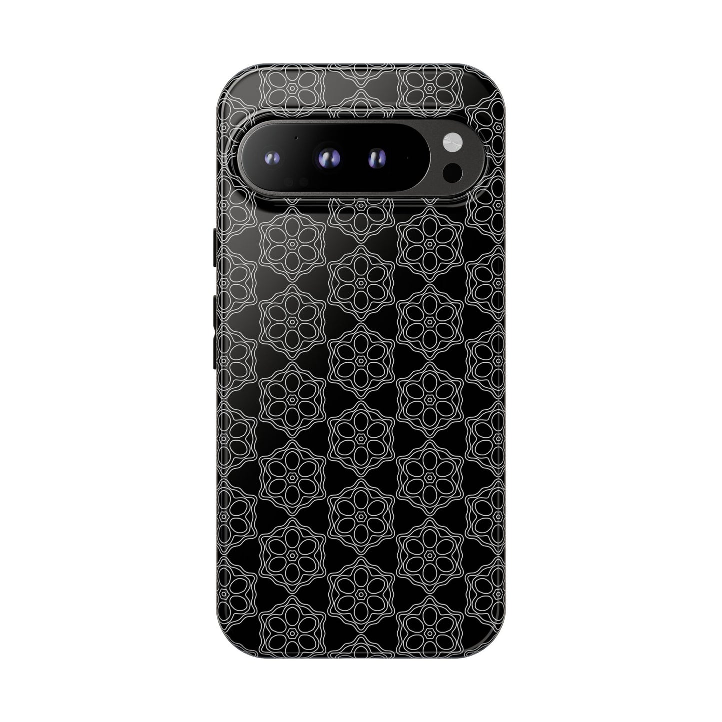 Geometric Pattern Phone Case, Dark Floral Case for Tough Protection, Stylish Smartphone Accessory, Gift for Tech Lovers, Trendy Mobile Cover