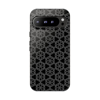 Geometric Pattern Phone Case, Dark Floral Case for Tough Protection, Stylish Smartphone Accessory, Gift for Tech Lovers, Trendy Mobile Cover