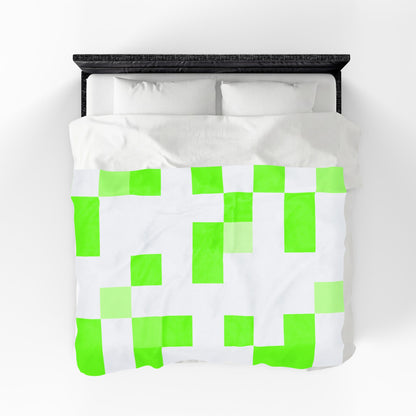 Lime Green Pixel Grid - Plush Blanket