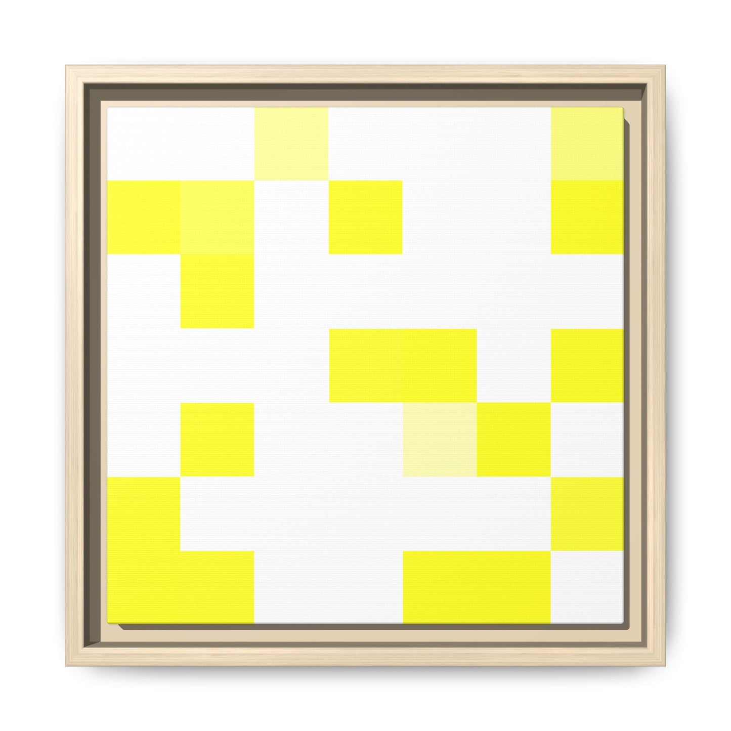 Yellow Pixel Grid - Framed Canvas