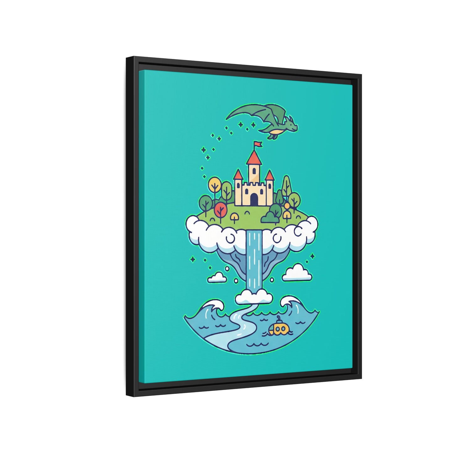 Floating Castle Dragon - Magical Fantasy Island - Framed Canvas