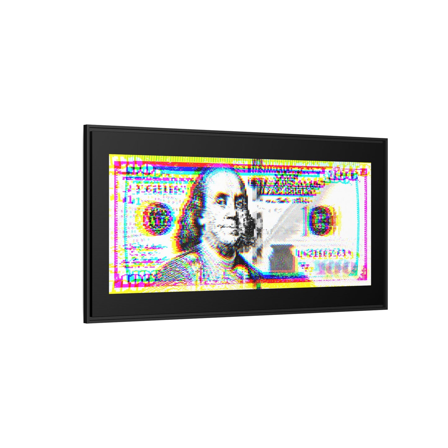 100 Dollars Bill - Neon Color Explosion - Framed Canvas