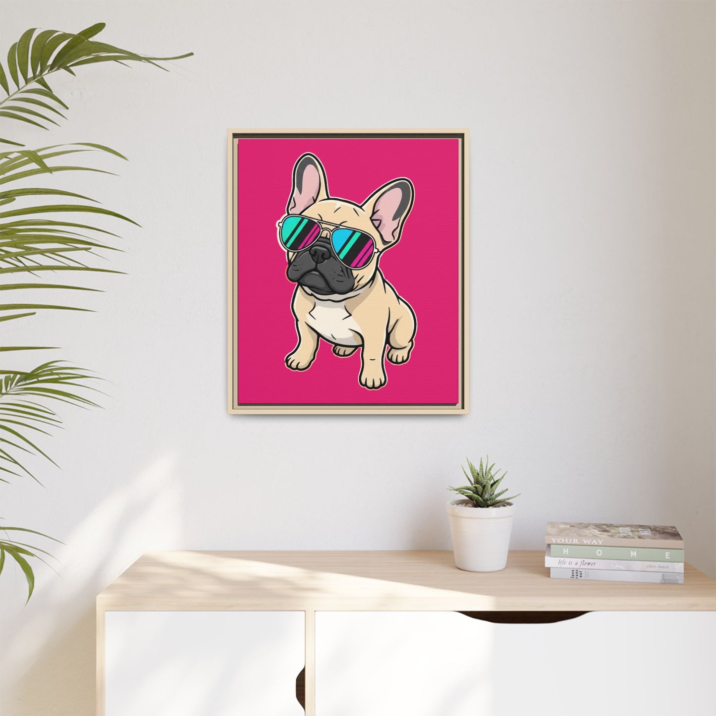 French Bulldog with Sunglasses - Framed Canvas