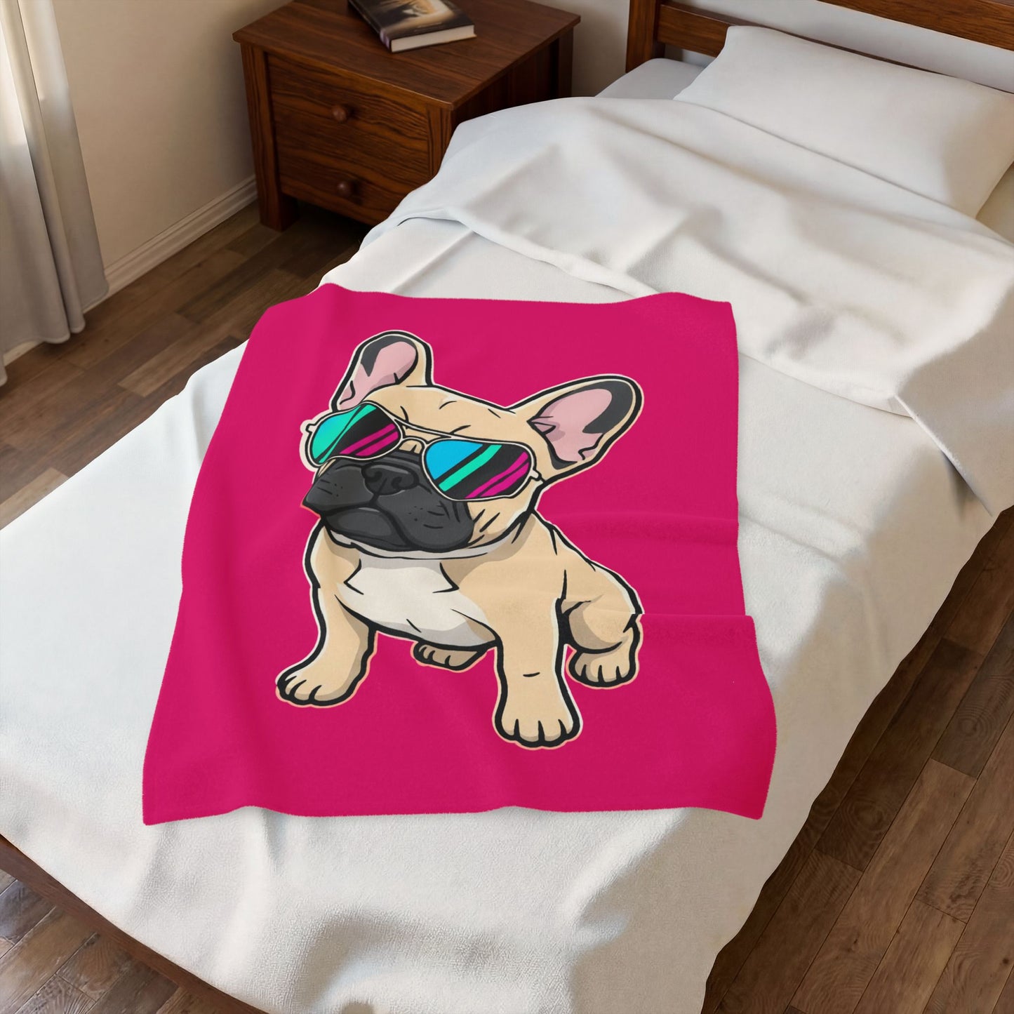 French Bulldog with Sunglasses - Plush Blanket