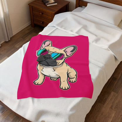 French Bulldog with Sunglasses - Plush Blanket