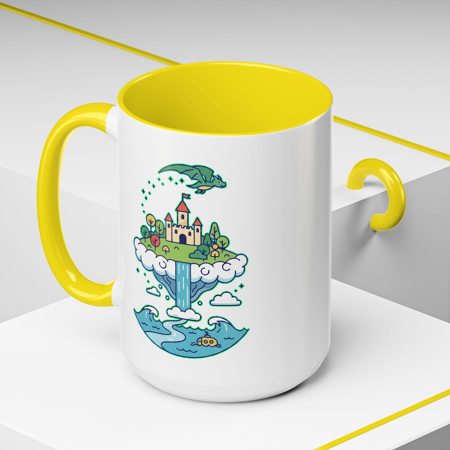 Floating Castle Dragon - Magical Fantasy Island - Color Accent Mug