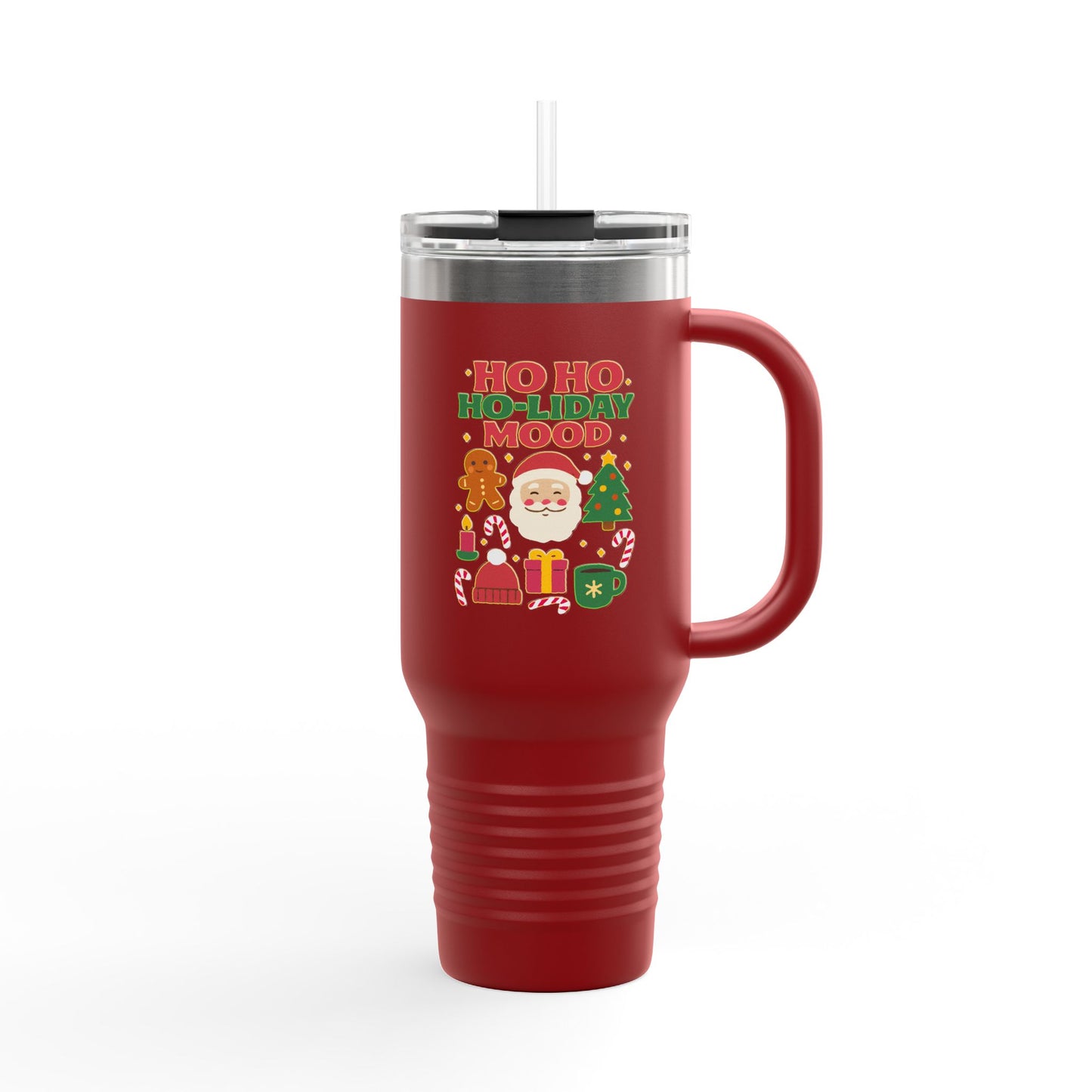 Festive Insulated Travel Mug, Ho Ho Ho-liday Mood, Christmas Coffee Cup, Travel Drinkware, Holiday Gift, Winter Mugs