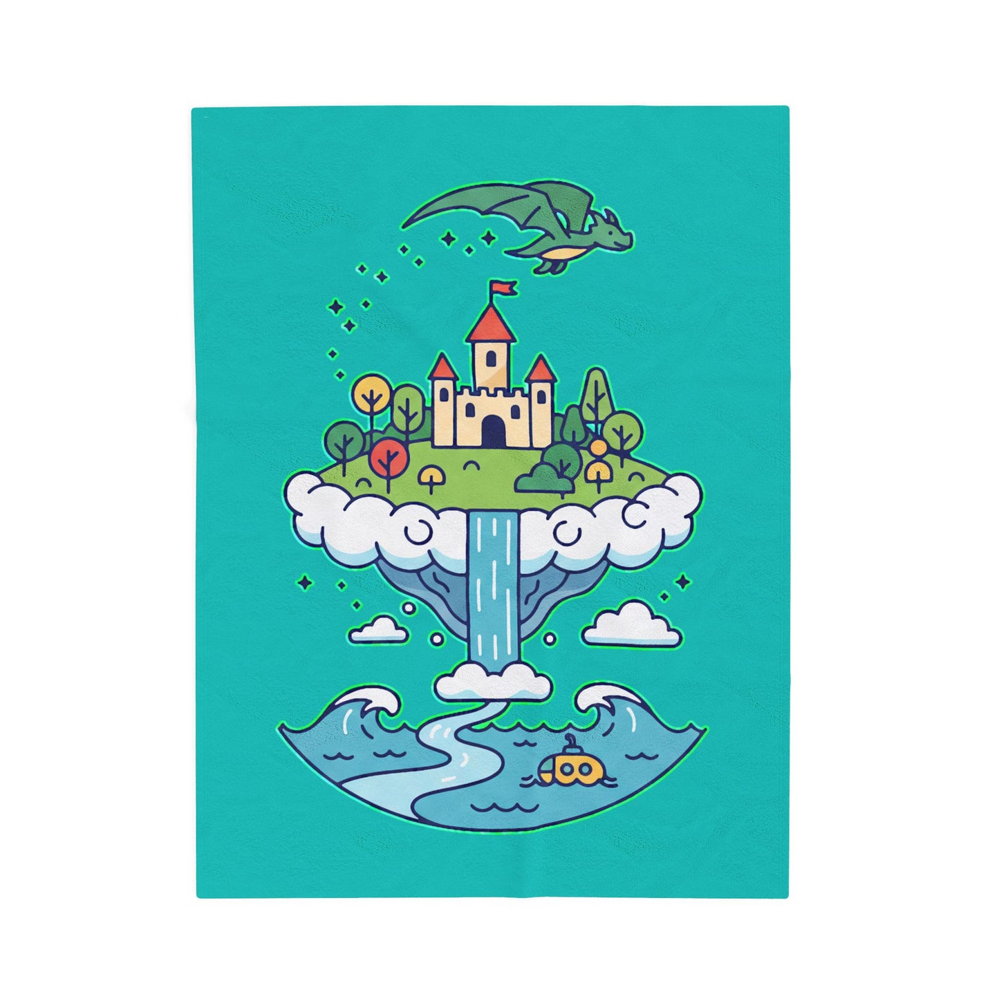 Floating Castle Dragon - Magical Fantasy Island - Plush Blanket