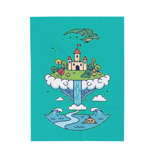 Floating Castle Dragon - Magical Fantasy Island - Plush Blanket