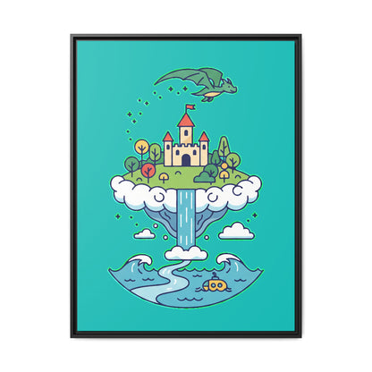 Floating Castle Dragon - Magical Fantasy Island - Framed Canvas