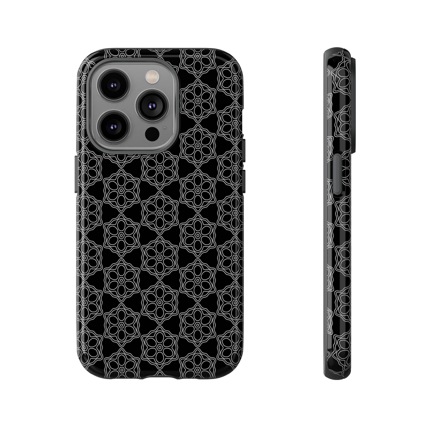 Geometric Pattern Phone Case, Dark Floral Case for Tough Protection, Stylish Smartphone Accessory, Gift for Tech Lovers, Trendy Mobile Cover