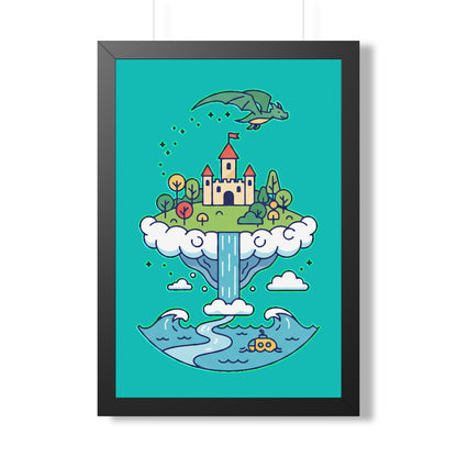 Floating Castle Dragon - Magical Fantasy Island - Framed Poster