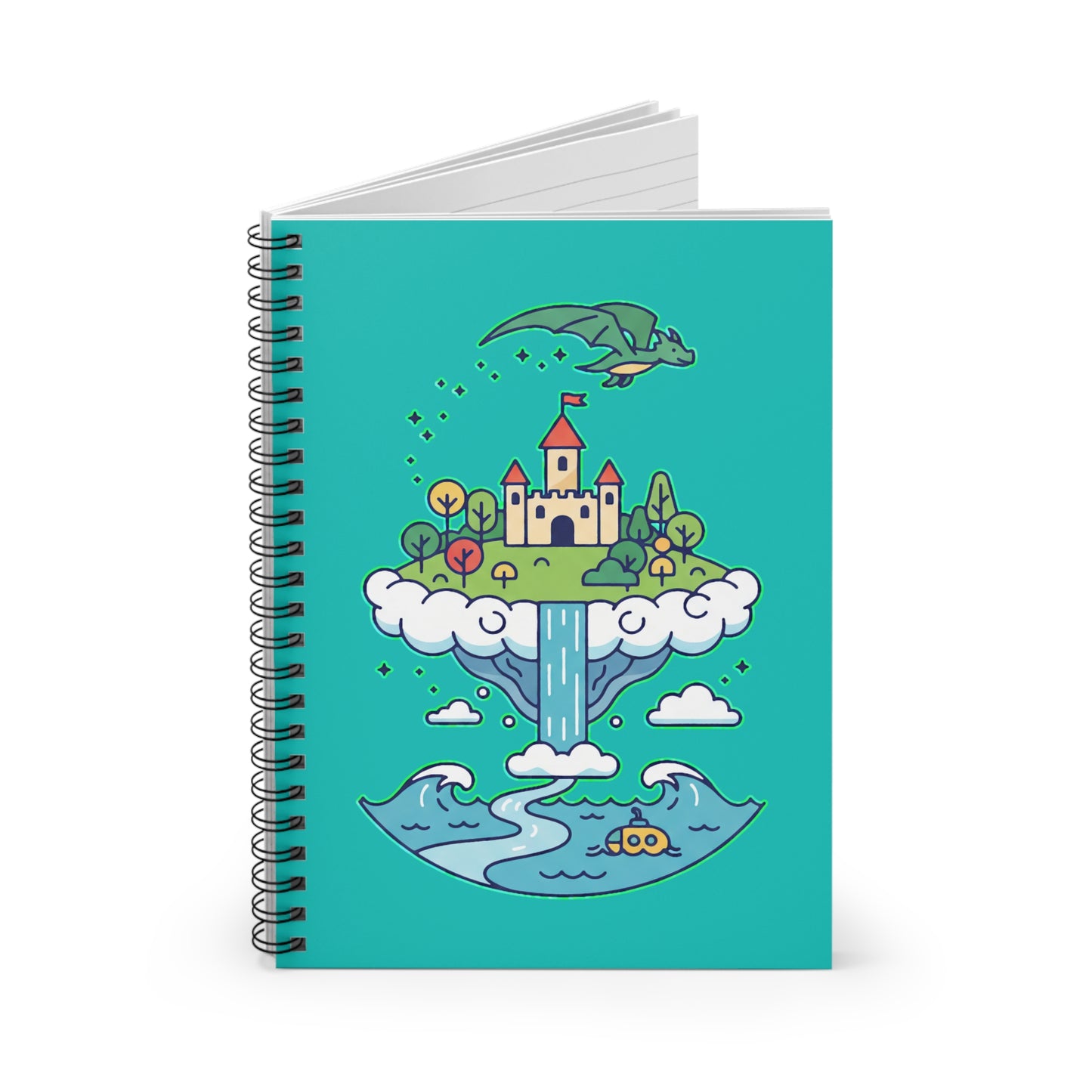 Floating Castle Dragon - Magical Fantasy Island - Spiral Notebook