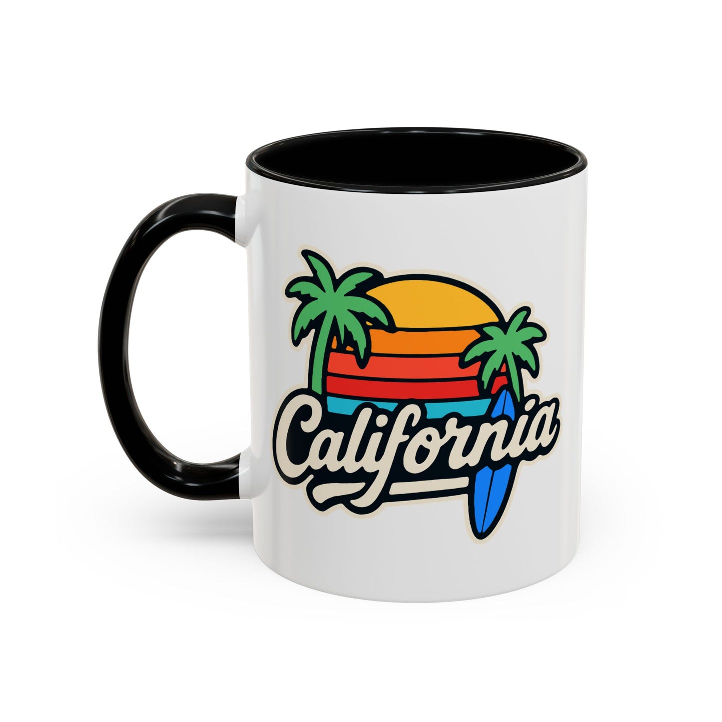 California Surf Vibes Accent Coffee Mug - Great for Beach Lovers, Gift for Surfers, Vacation Memento, Summer Collections, Retro Style
