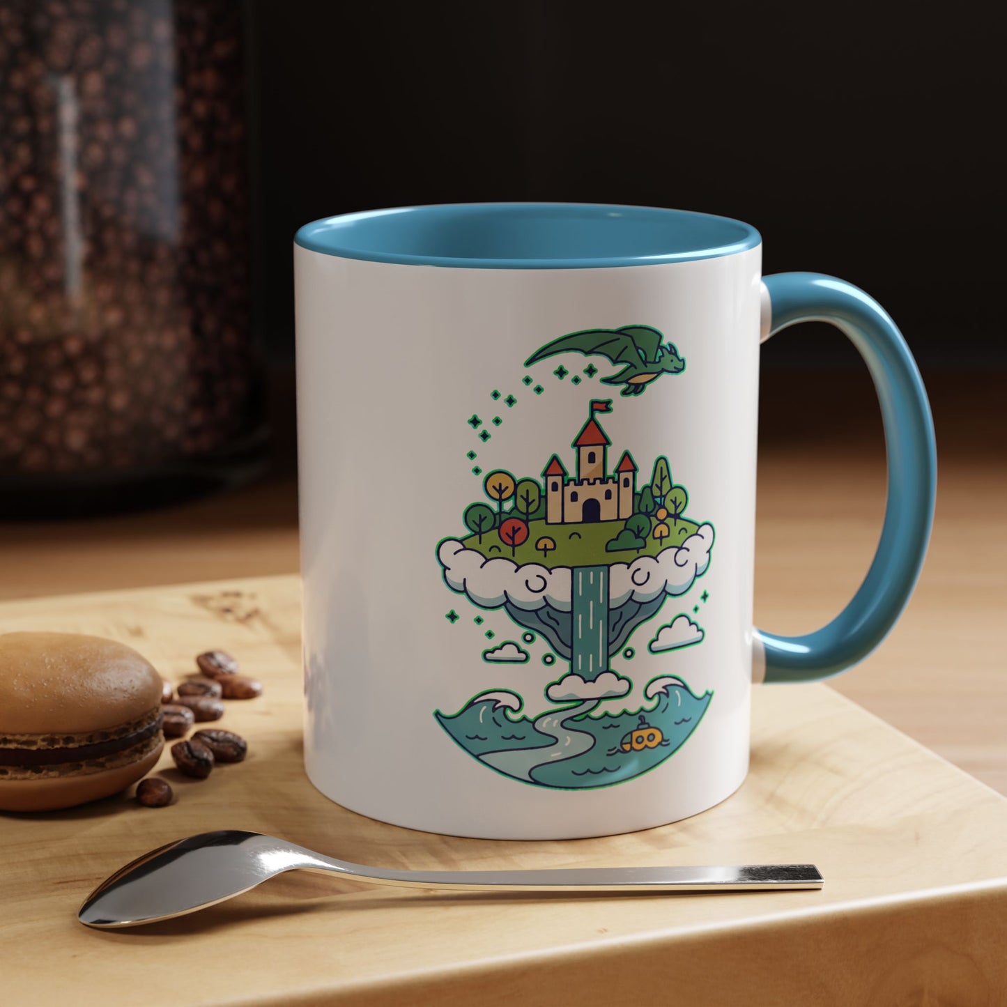 Floating Castle Dragon - Magical Fantasy Island - Color Accent Mug