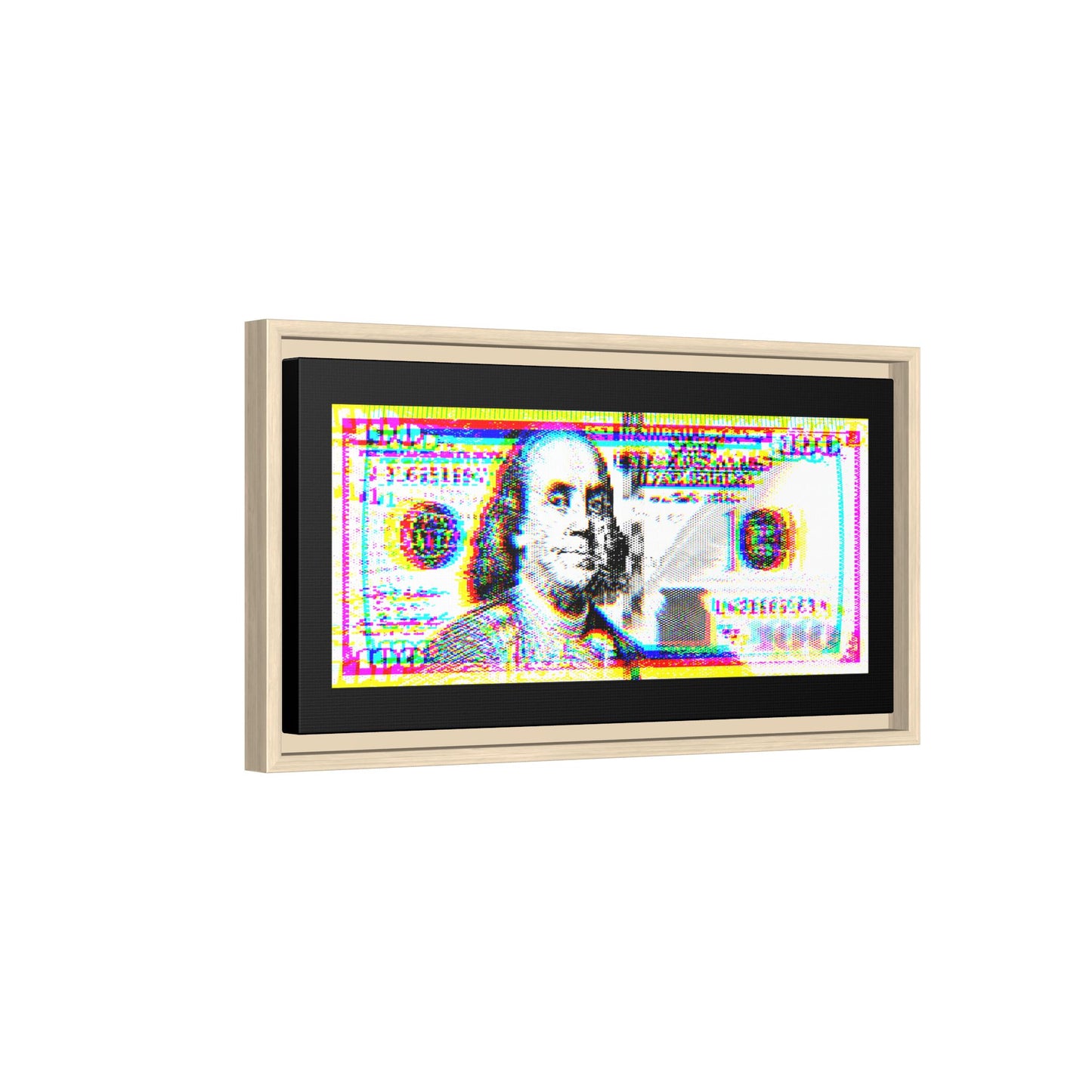 100 Dollars Bill - Neon Color Explosion - Framed Canvas