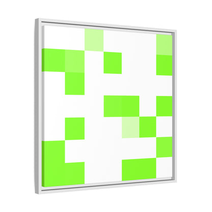 Lime Green Pixel Grid - Framed Canvas