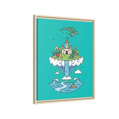 Floating Castle Dragon - Magical Fantasy Island - Framed Canvas