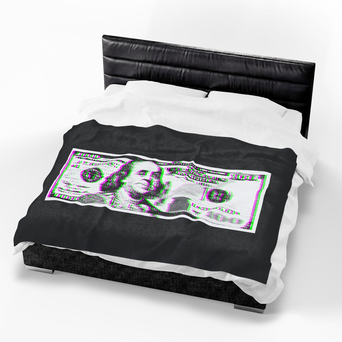 100 Dollars Bill - Green/Magenta Glitch - Plush Blanket