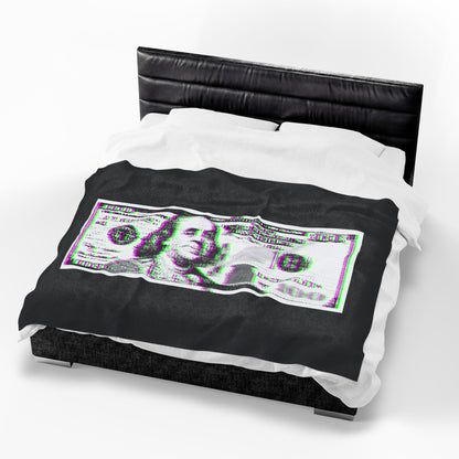 100 Dollars Bill - Green/Magenta Glitch - Plush Blanket