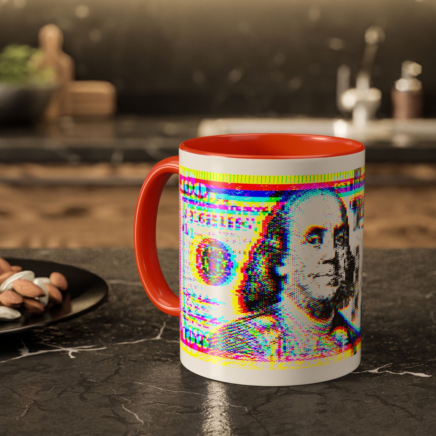 100 Dollars Bill - Neon Color Explosion - Color Accent Mug