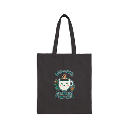 Brew-tiful Mornings Tote Bag, Eco-Friendly Grocery Bag, Coffee Lover Gift, Cute Canvas Carryall, Reusable Shopping Tote
