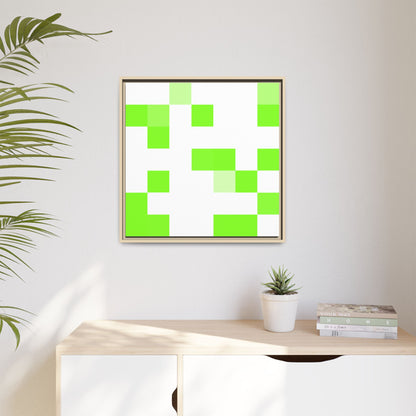 Lime Green Pixel Grid - Framed Canvas