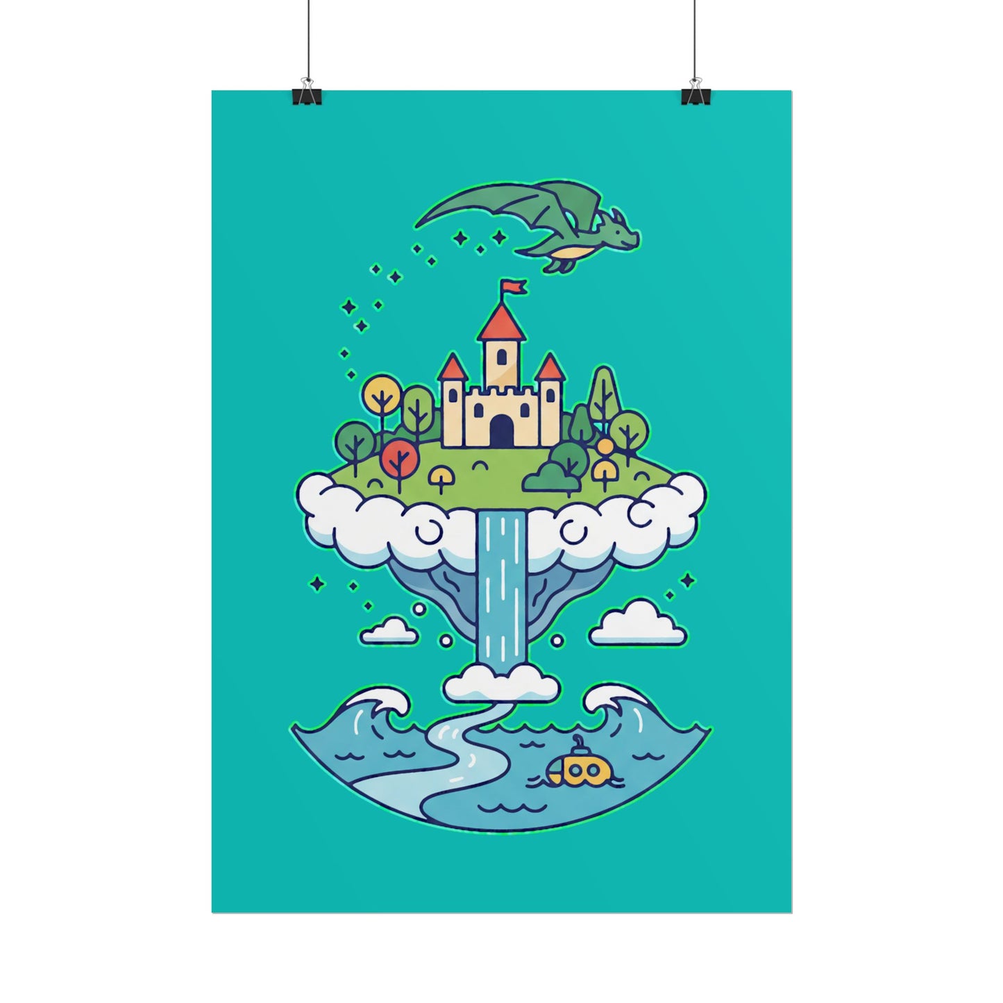 Floating Castle Dragon - Magical Fantasy Island - Poster