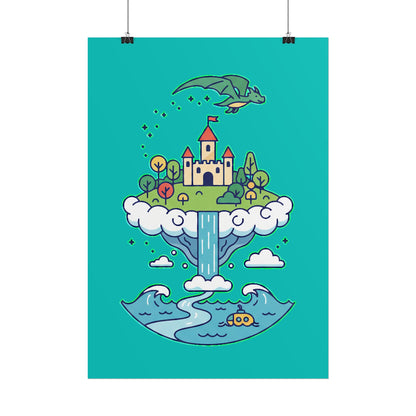 Floating Castle Dragon - Magical Fantasy Island - Poster