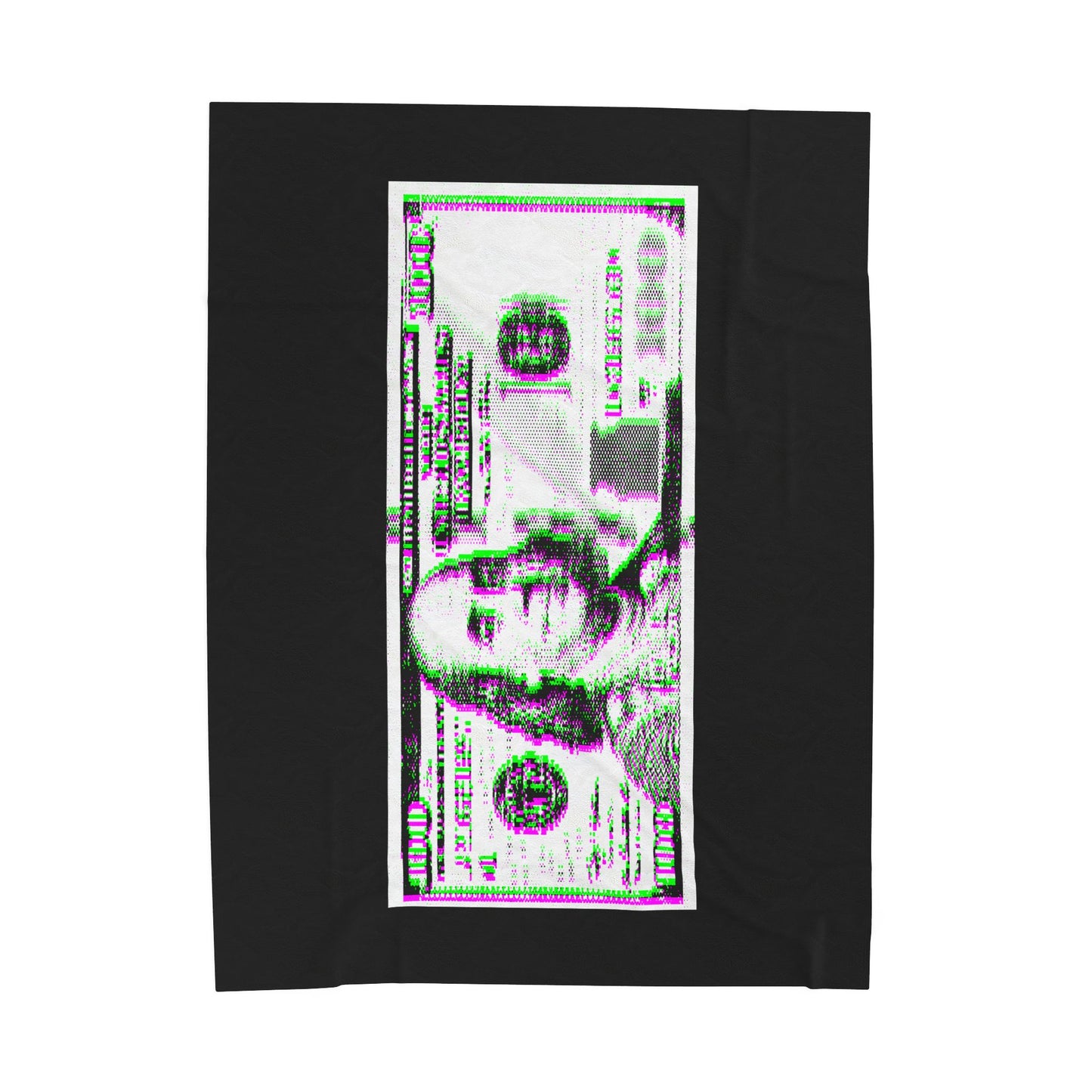 100 Dollars Bill - Green/Magenta Glitch - Plush Blanket