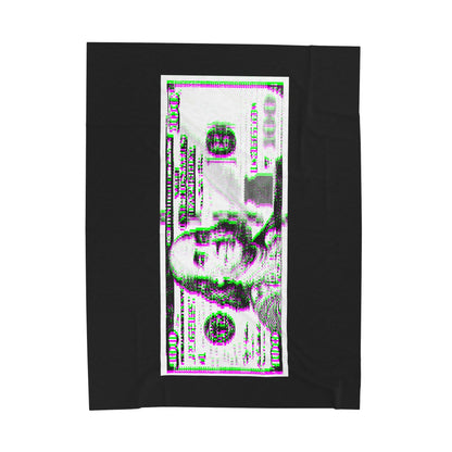 100 Dollars Bill - Green/Magenta Glitch - Plush Blanket