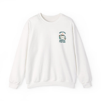 Brew-tiful & Comfy Motivational Sweatshirt, Casual Crewneck, Gift for Friends, Cozy Outfit, Everyday Wear, Inspirational Humor
