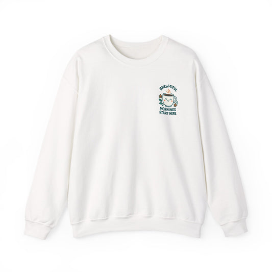 Brew-tiful & Comfy Motivational Sweatshirt, Casual Crewneck, Gift for Friends, Cozy Outfit, Everyday Wear, Inspirational Humor
