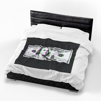 100 Dollars Bill - Green/Magenta Glitch - Plush Blanket