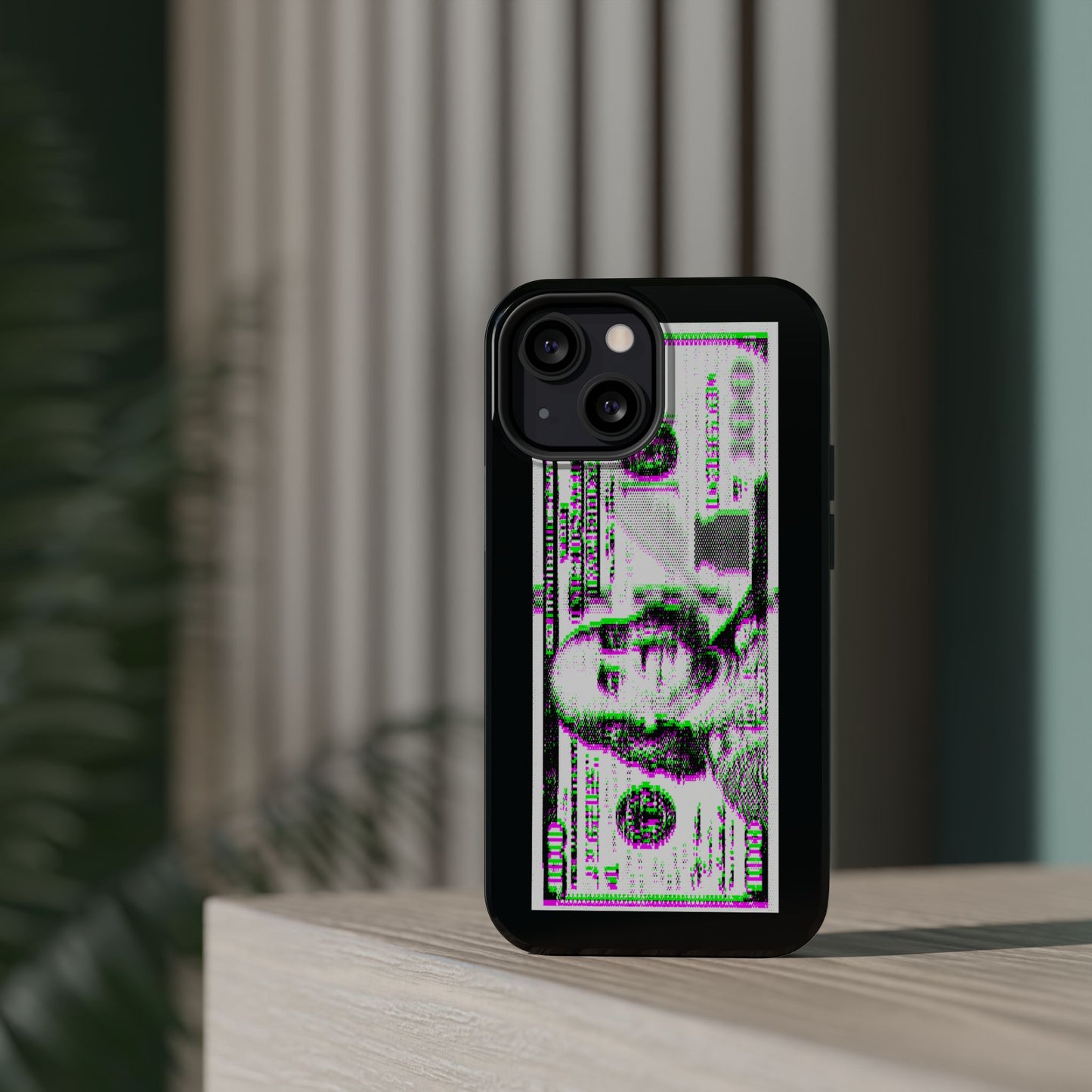 100 Dollars Bill - Green/Magenta Glitch - Magnetic Phone Case