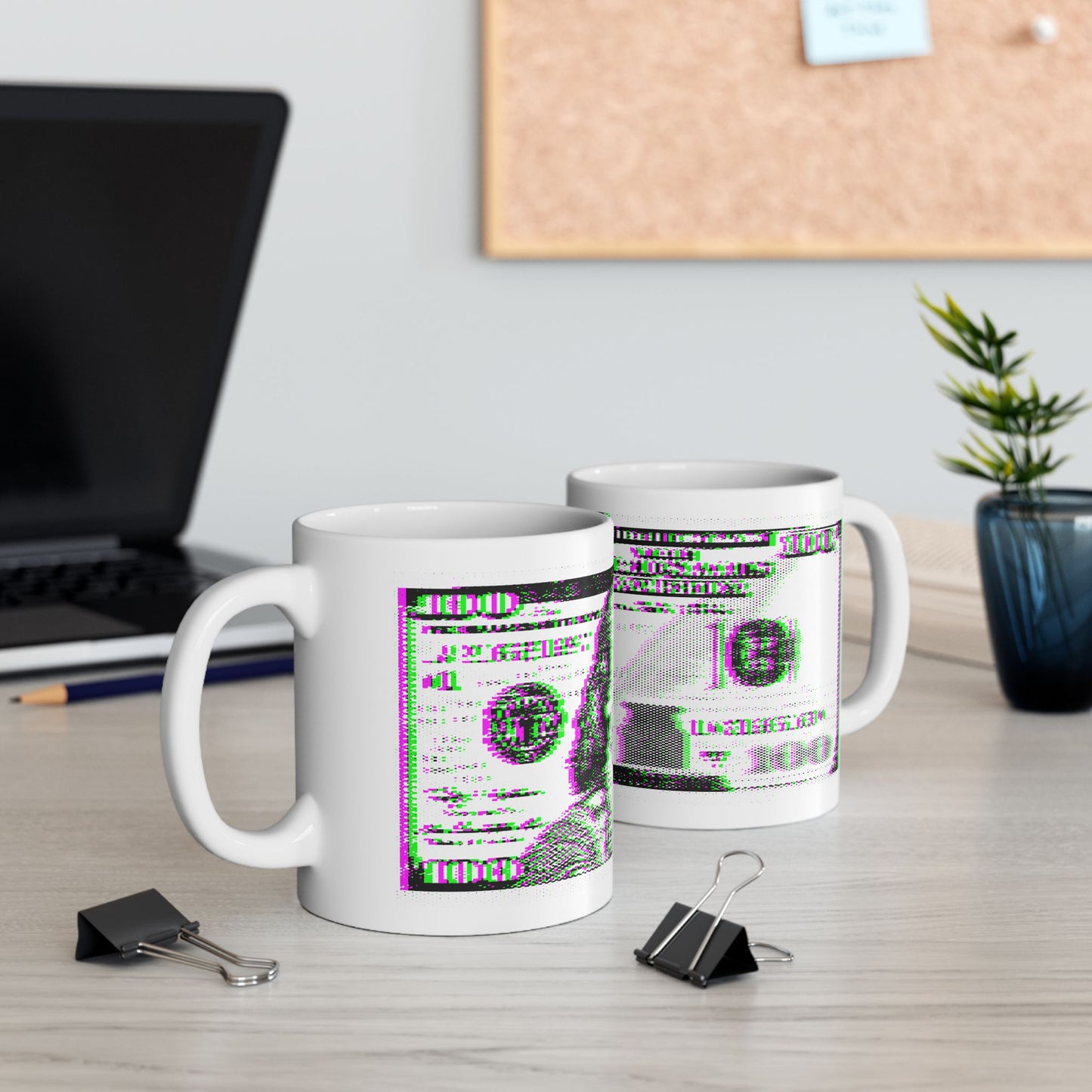 100 Dollars Bill - Green/Magenta Glitch - Mug