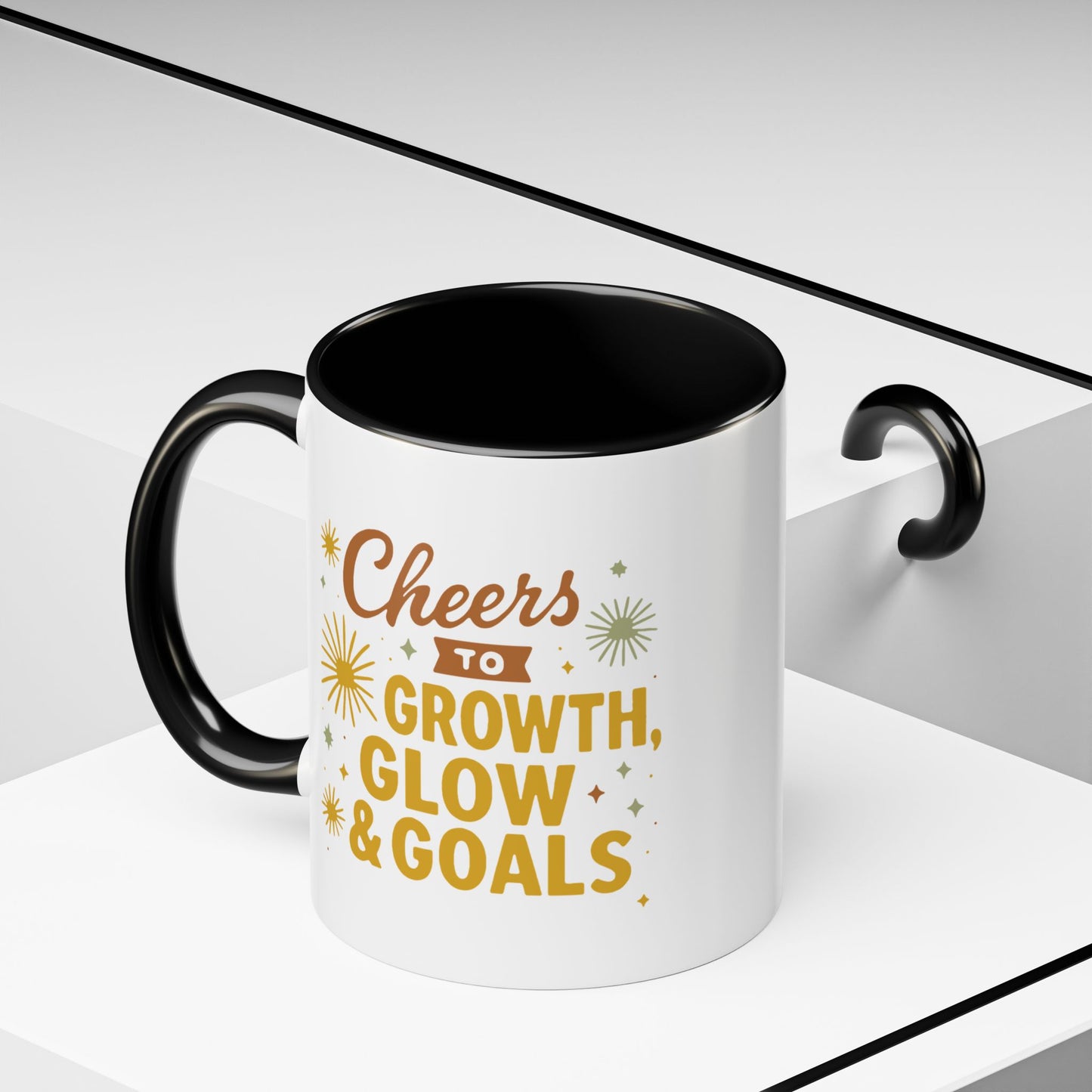 Cheers to Growth Accent Coffee Mug, Inspirational Mug, Motivational Coffee Cup, Unique Gift, Office Decor, Celebration Mug