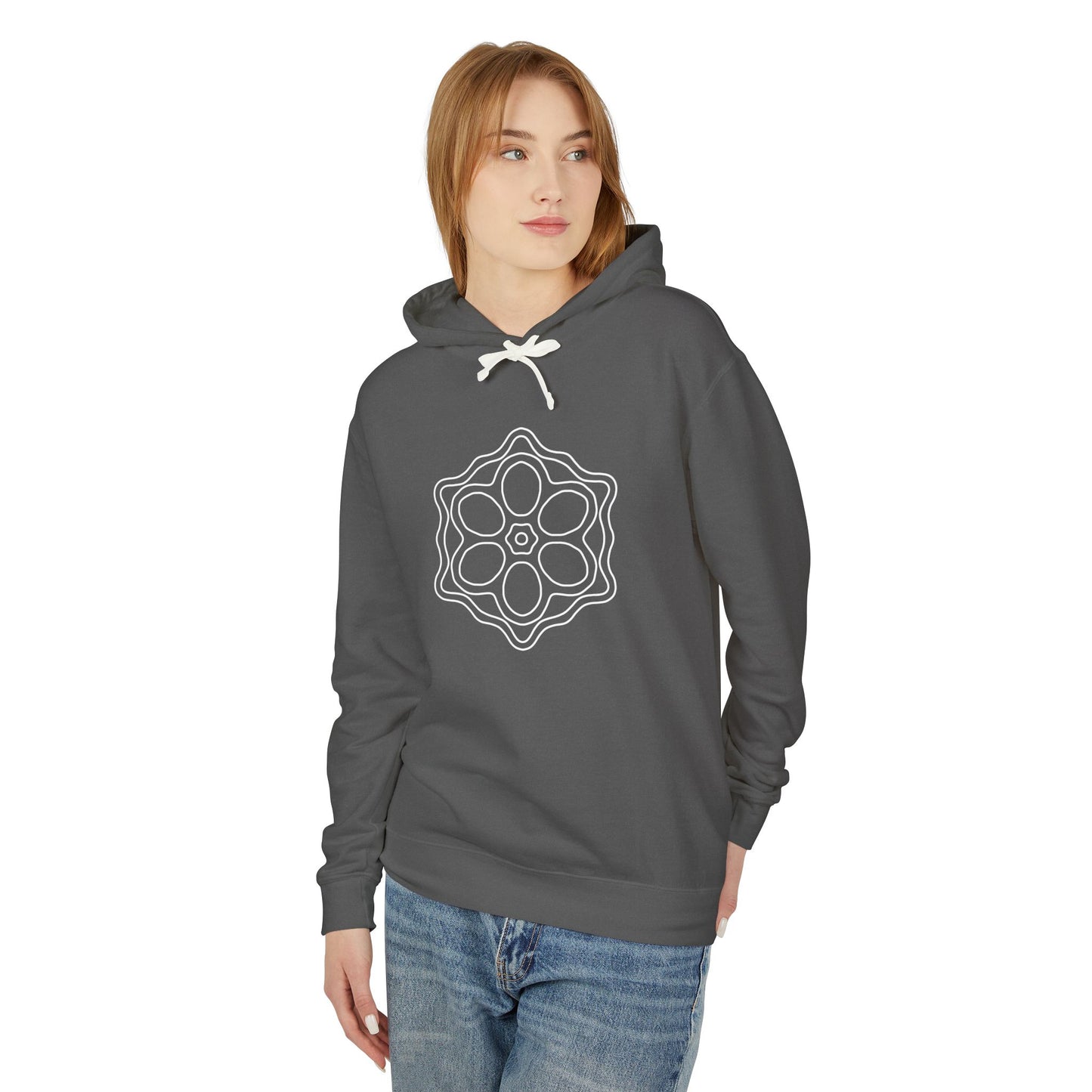Meditative Mandala Unisex Hooded Sweatshirt, Lightweight Pullover Hoodie, Gift for Relaxation, Mindfulness Apparel, Cozy Layering